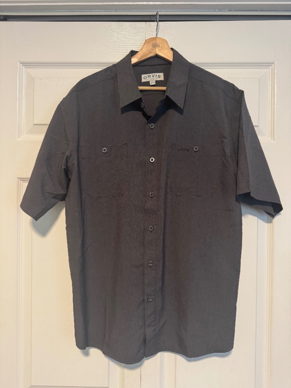 Orvis Men's Short Sleeve Button-Up Shirt DARK Gray Size L Outdoor Travel Fishing